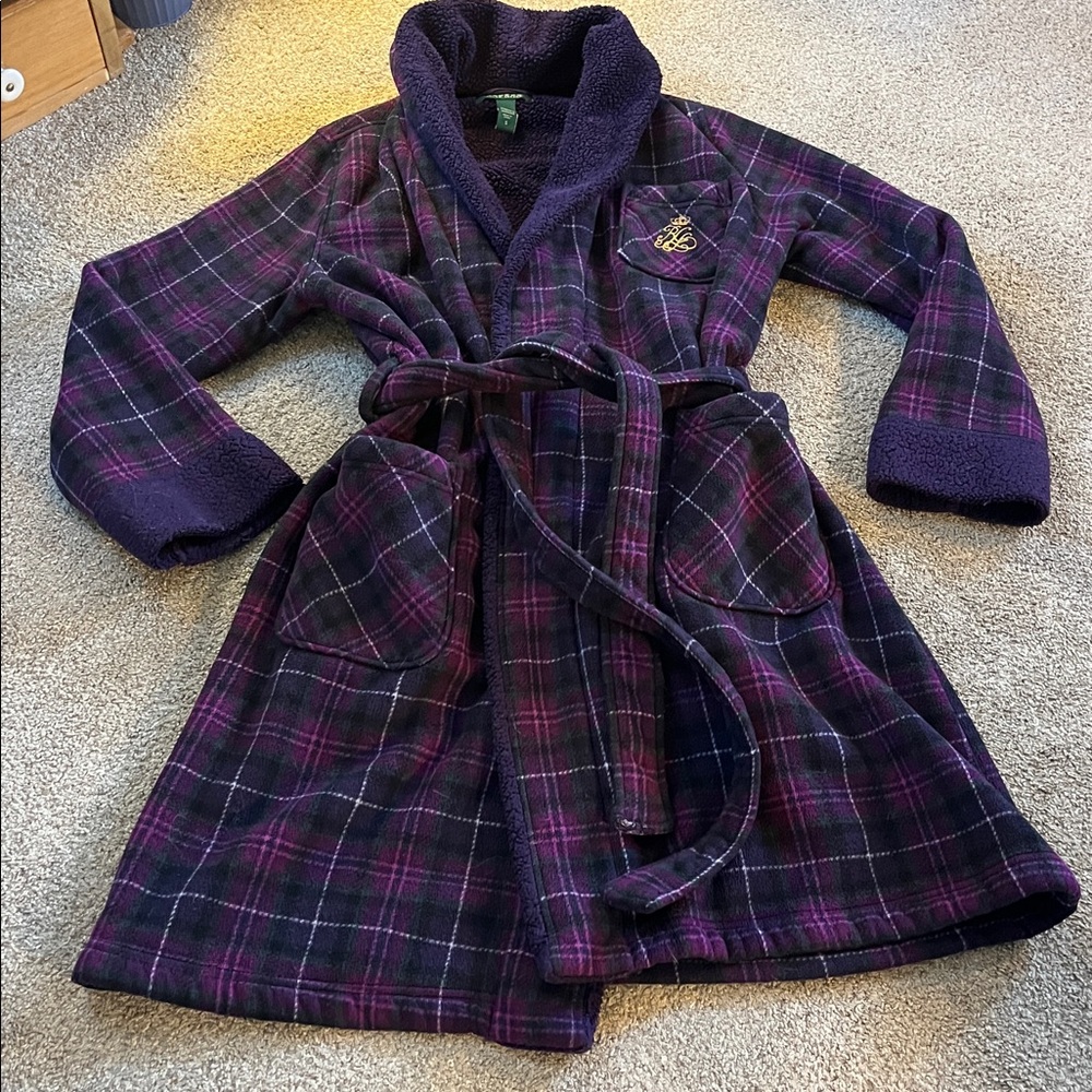 Lauren Ralph Lauren Ultra Warm Purple szS Shawl Collar Robe Pockets Fleece